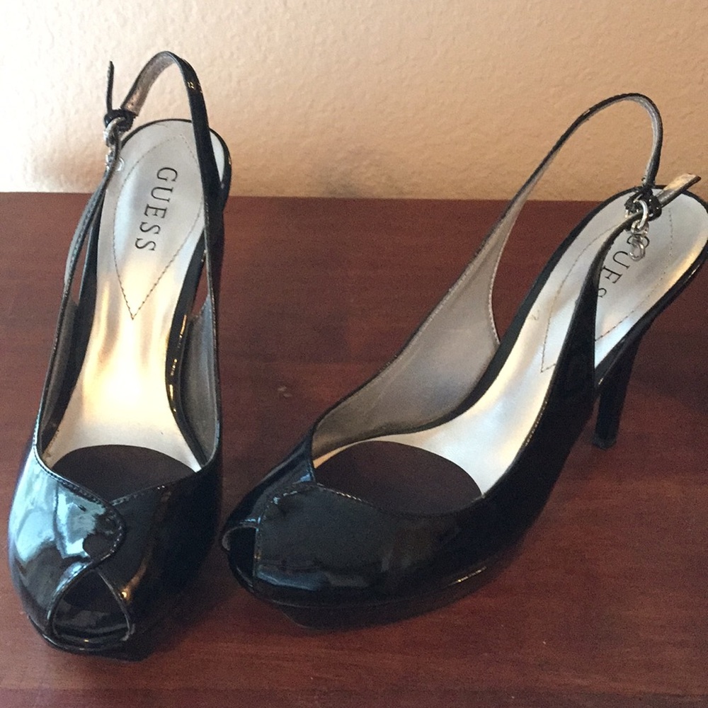 Guess Black Patent Platform Heels - Size 8